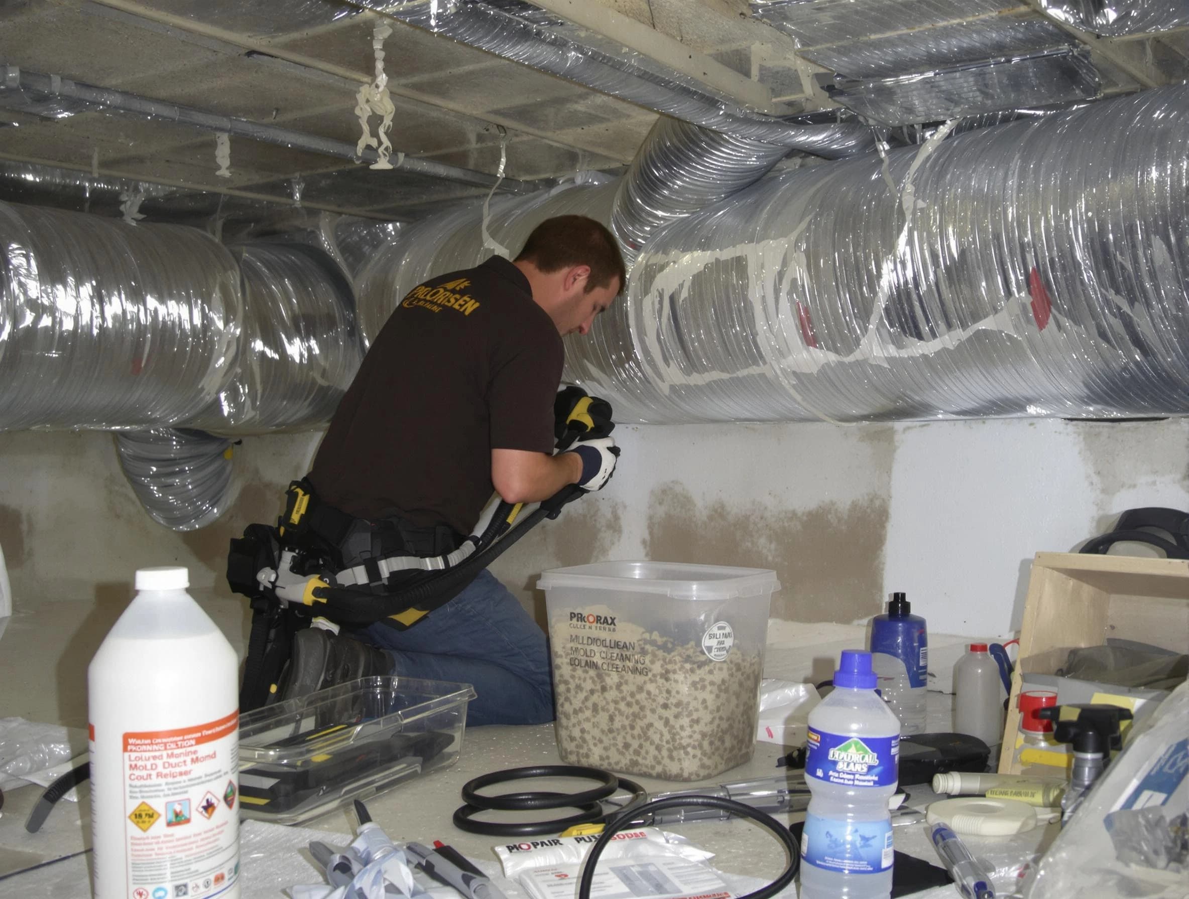 Woodstock Air Duct Cleaning specialist performing professional mold removal from air ducts in Woodstock