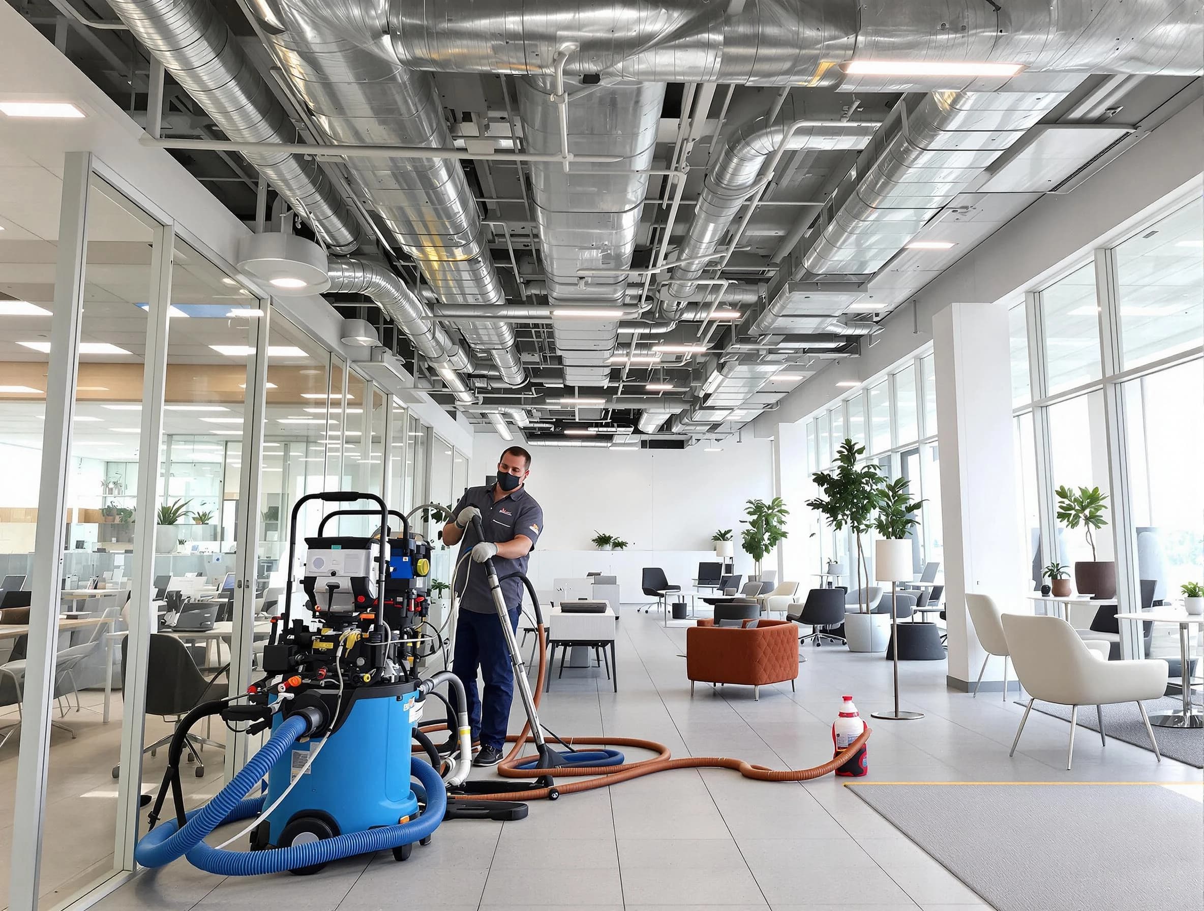 Woodstock Air Duct Cleaning team conducting comprehensive commercial duct cleaning at a business location in Woodstock