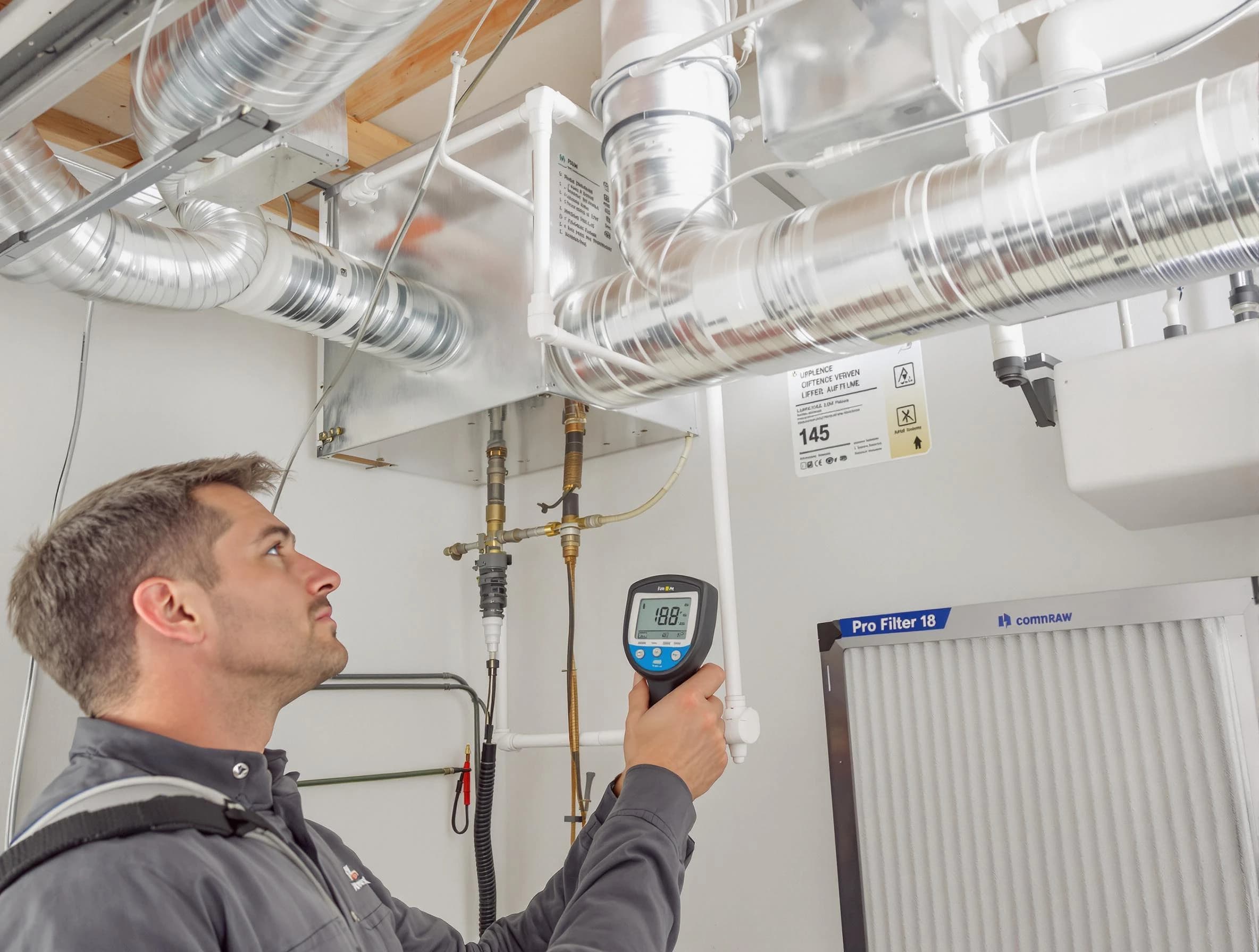 Woodstock Air Duct Cleaning expert conducting detailed filter system inspection using diagnostic tools in Woodstock